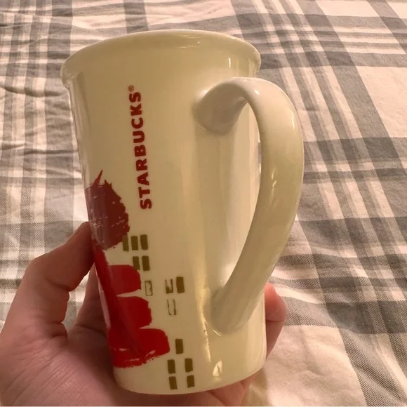 Starbucks Cream Red and Gold 12oz Abstract Poinsettias Mug - Picture 2 of 5